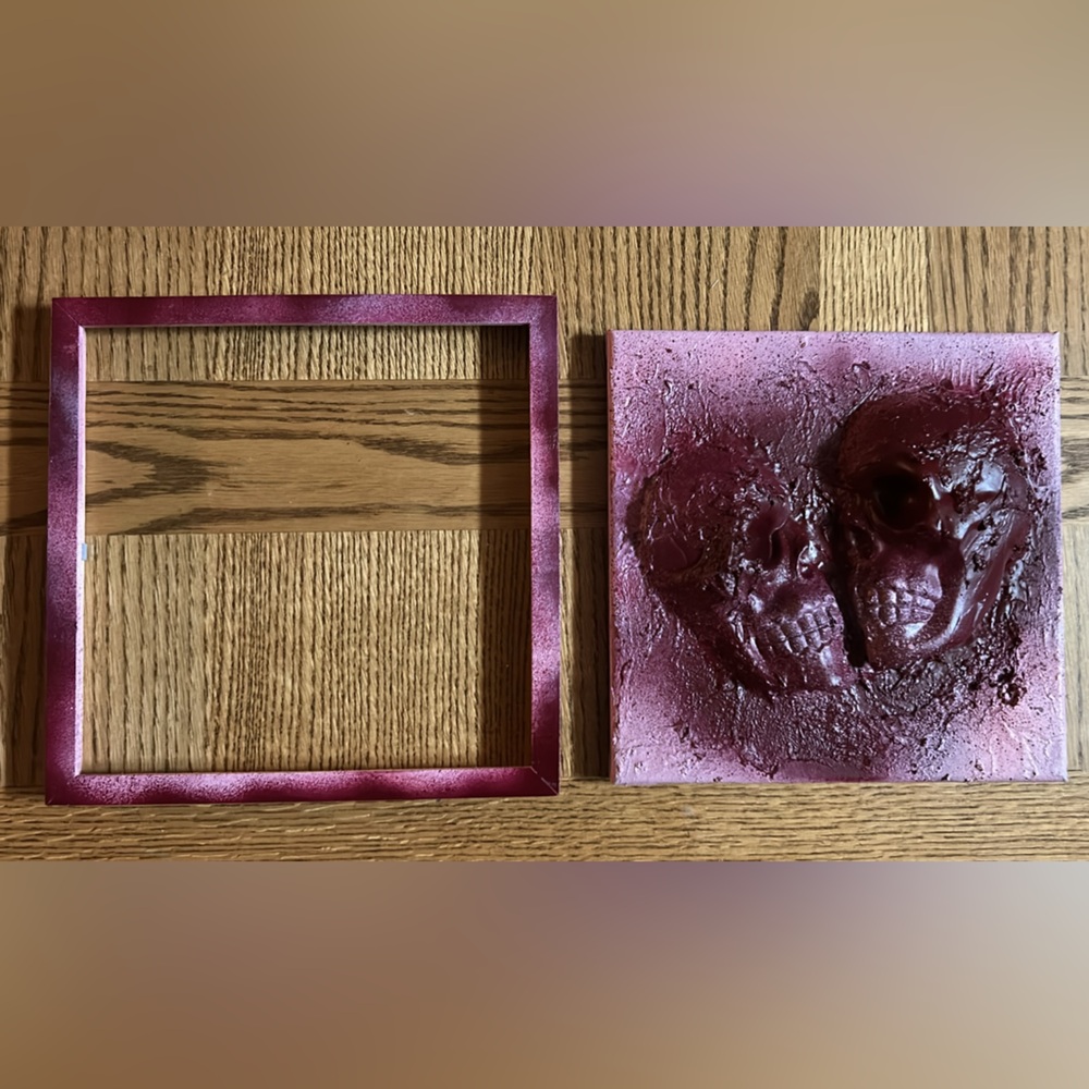 Burgundy Lover’s Textured Skull Art with Frame